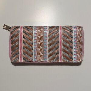 Isabella Rhea Pink and Brown Woven Zip Around Wallet Made in Italy